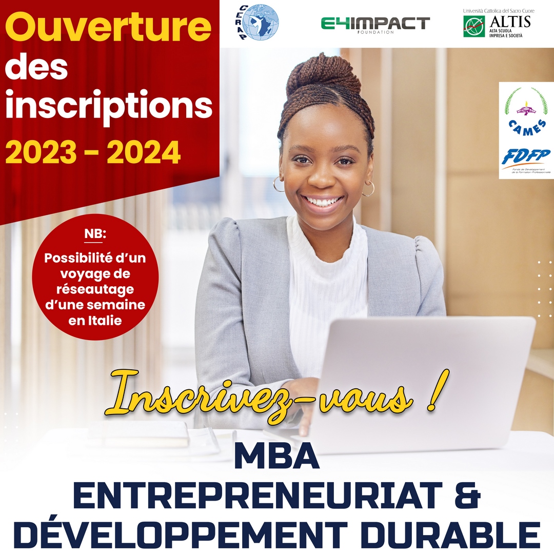 OUVERTURE DES INSCRIPTIONS 2023-2024 - MBA en Entrepreneuriat & Développement Durable