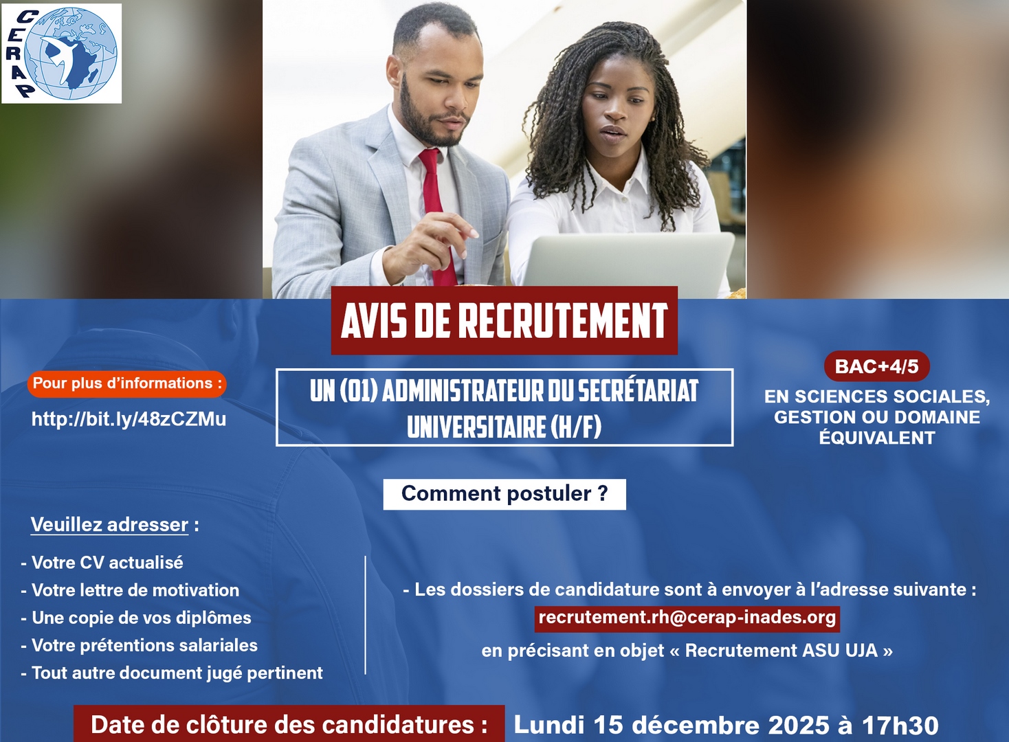Avis de recrutement_ (01) Administrateur du Secrétariat universitaire 